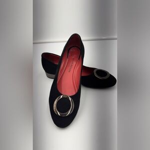 Pas de Rouge Black Flats with Pink Interior and Silver‎ Accent Sz 39/ 8
